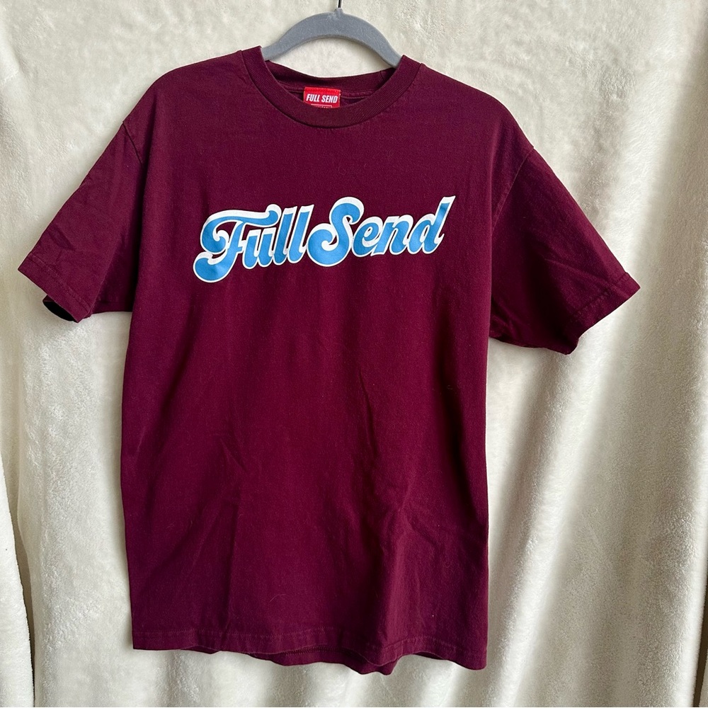 Full‎ Send NELK Maroon Burgundy Script Graphic Crewneck Tee Streetwear Mens Sz M